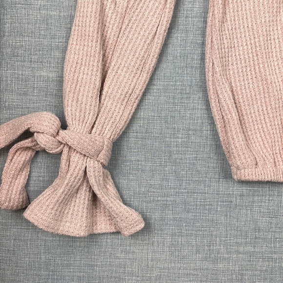 XS L William Rast Pink Thermal Tied Turtleneck Top - Picture 4 of 5